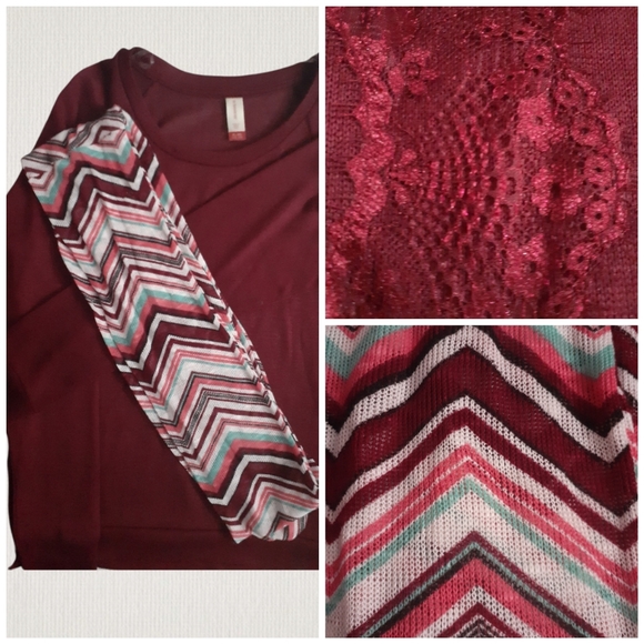 No Boundaries Tops - Womens sz 15/17 Burgundy Gauze type sweater top with Scarf set nwotgs